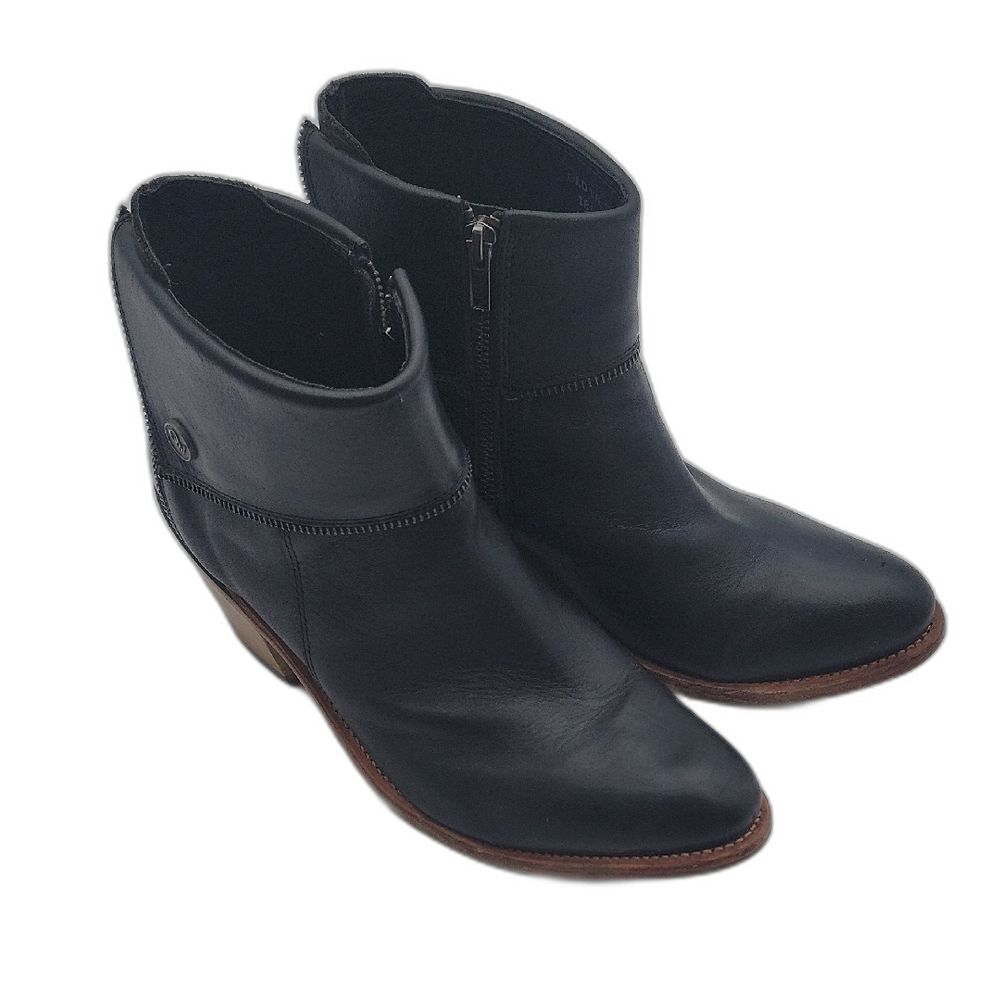 Old West Dark Leather Cowboy Ankle Boots